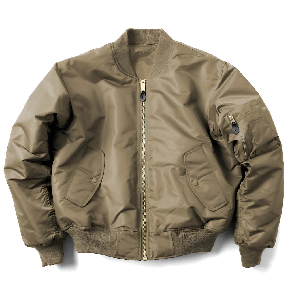 Bomber Jacket Polyester Wind-Resistant Shell Ribbed Trim