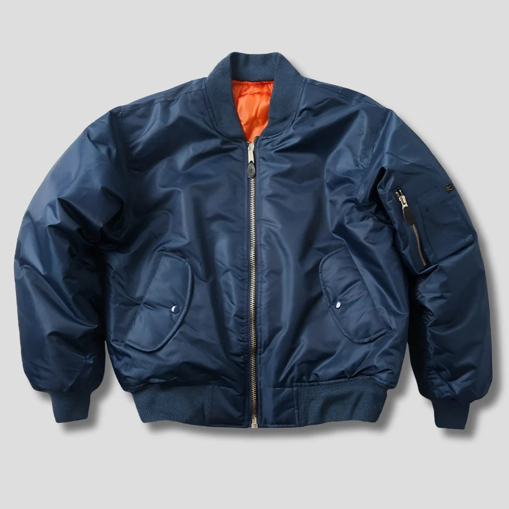 Bomber Jacket Polyester Wind-Resistant Shell Ribbed Trim