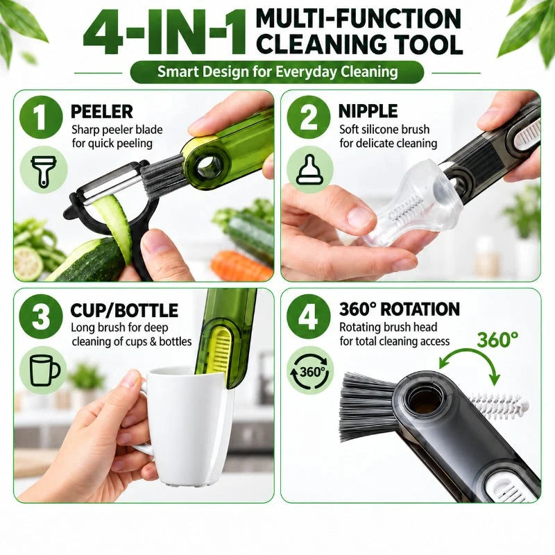 Bottle Cleaning Brush 3-in-1 Stainless Steel Narrow Gap Cleaner