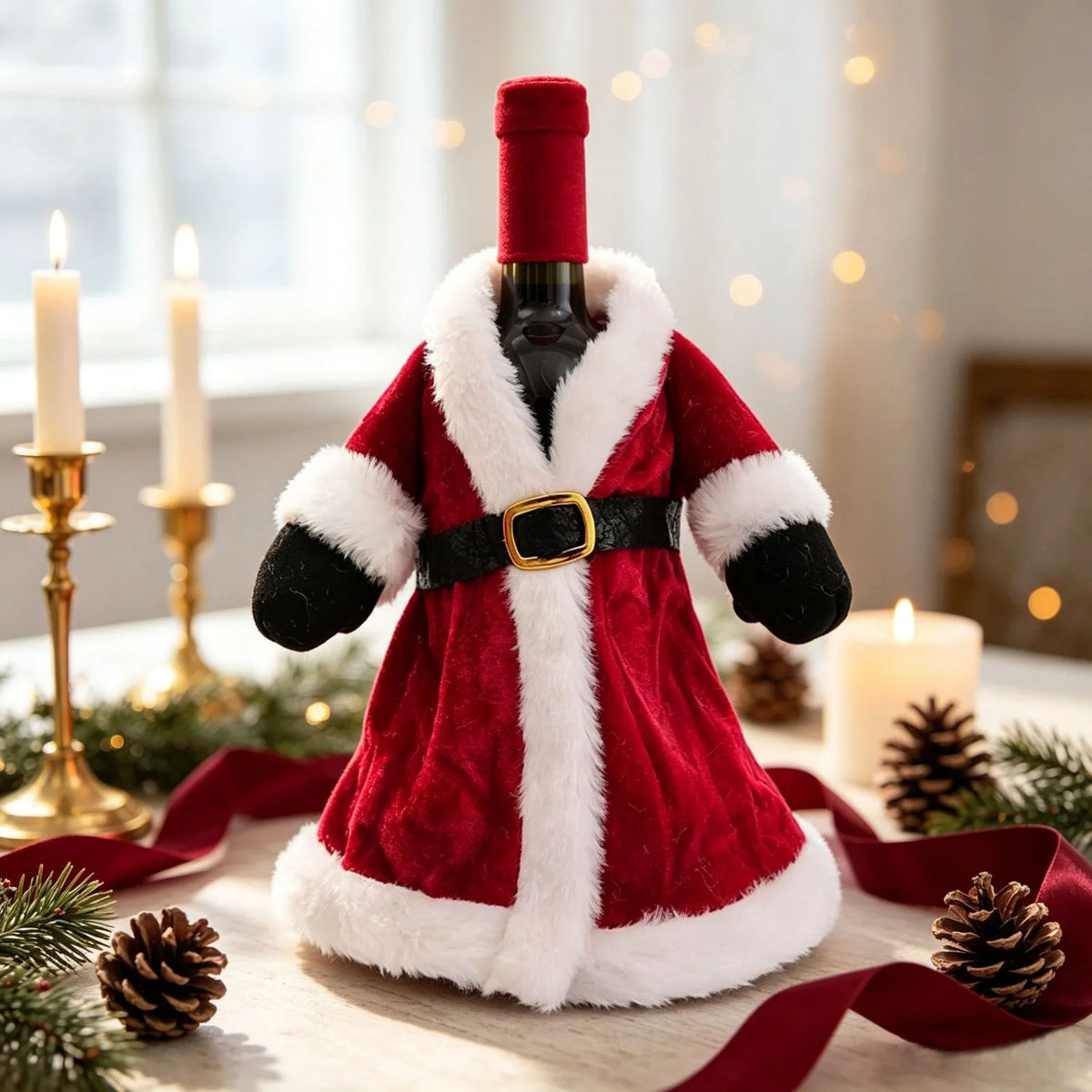 Bottle Cover Santa Claus Design Soft Durable Fabric