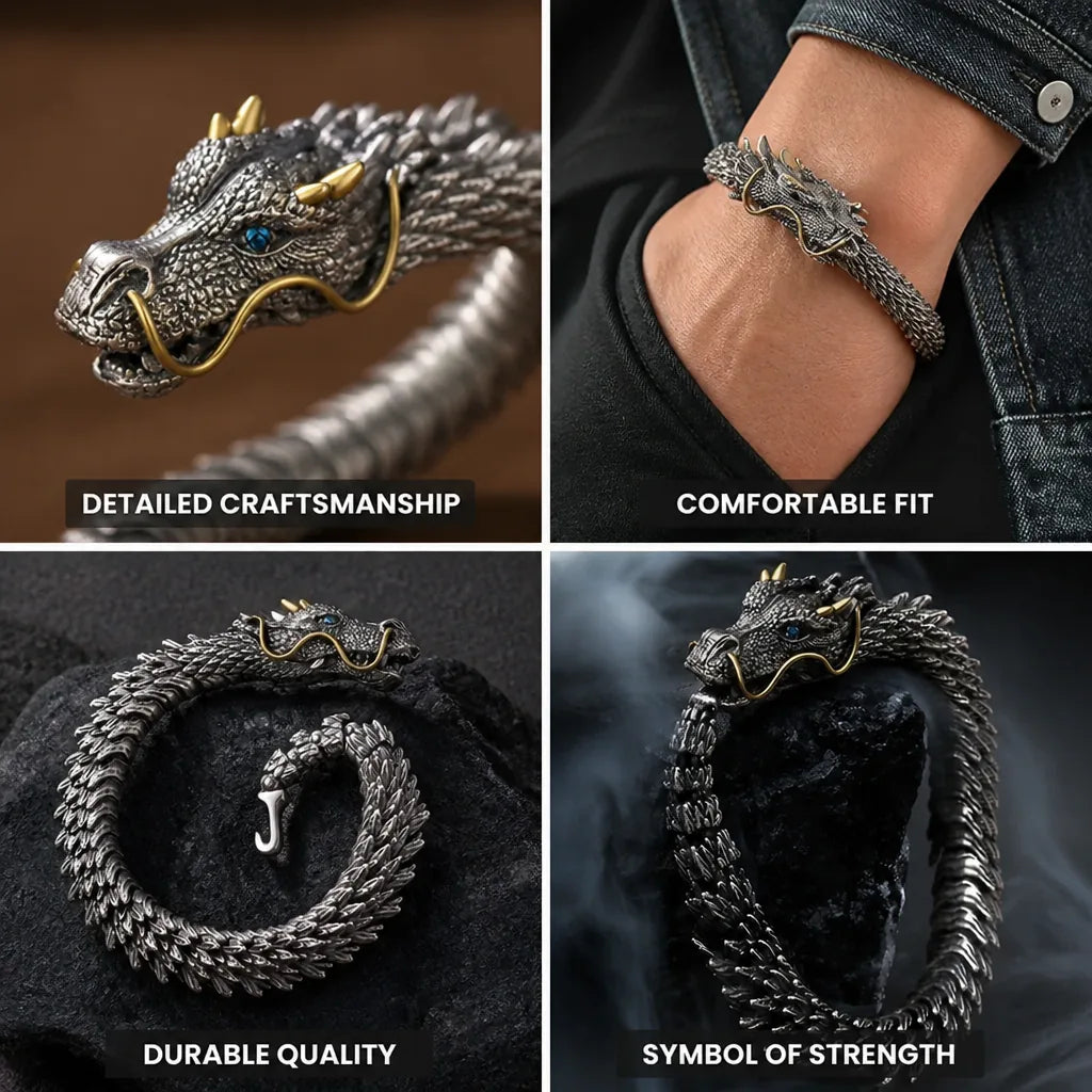 Bracelet Dragon Design Silver Comfortable Fit