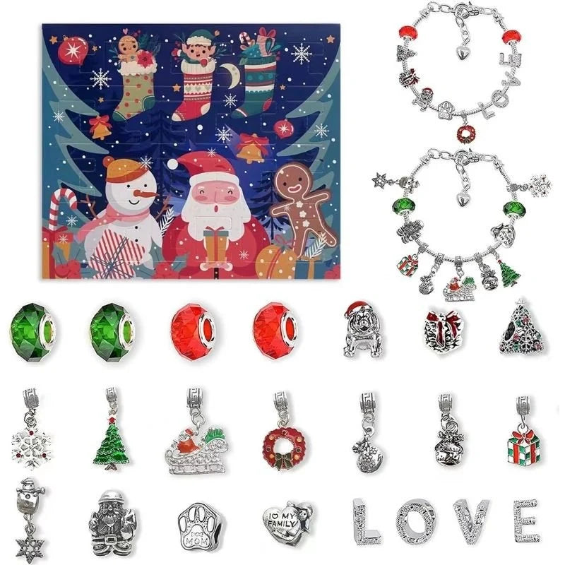 Bracelet Making Kit Christmas Charm 24-Day Advent Calendar