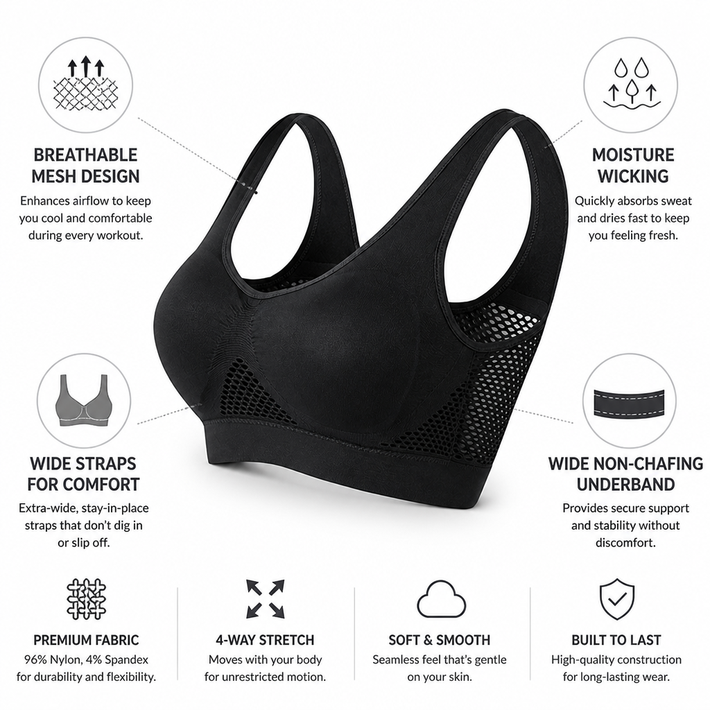 Breathable Mesh & Moisture-Wicking Sports Bra