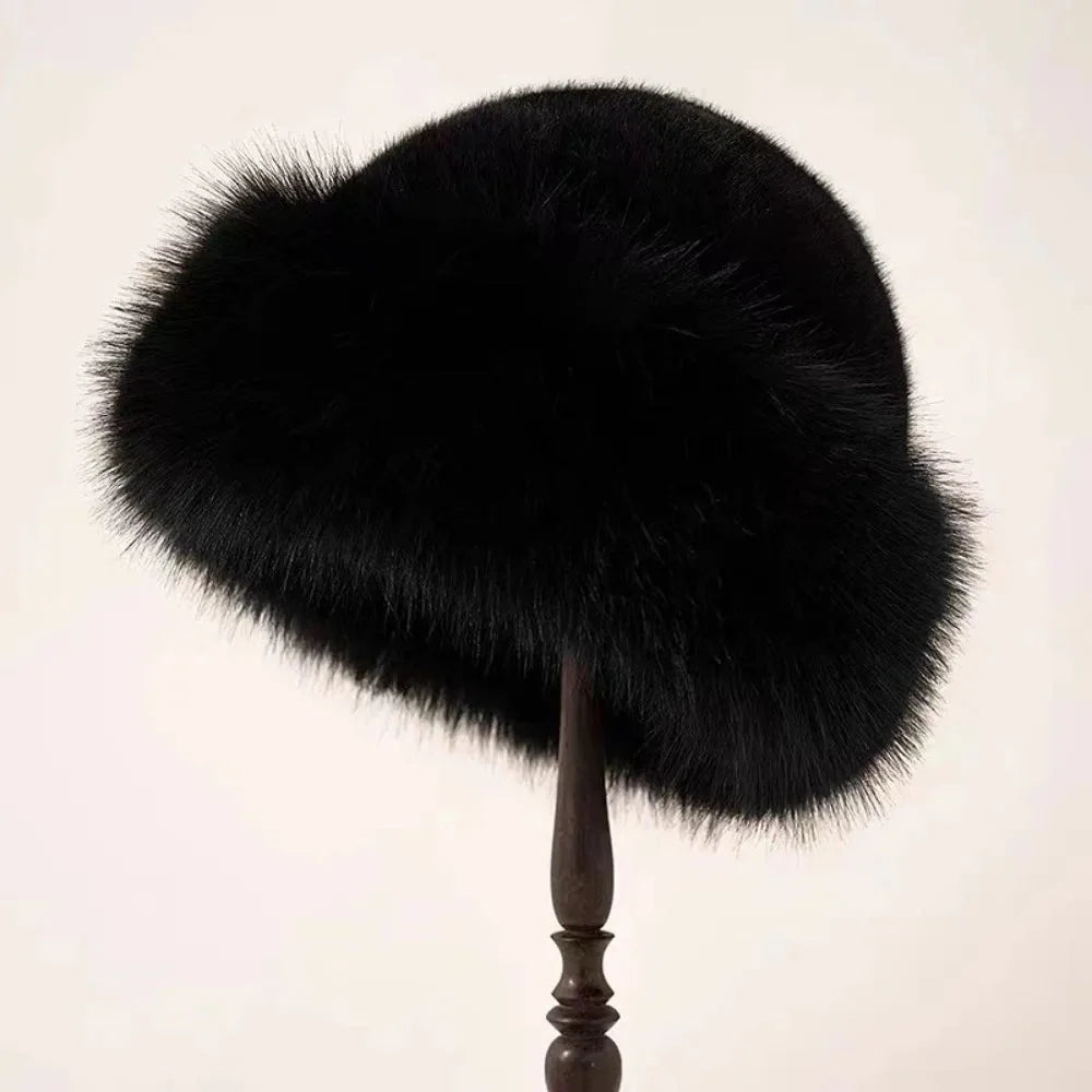 Bucket Hat Soft Faux Fur Warm Stretch Fit
