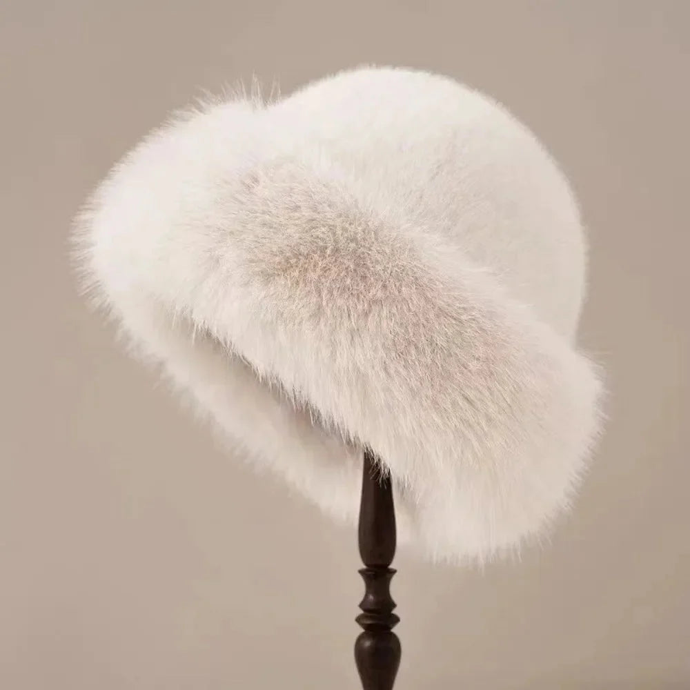 Bucket Hat Soft Faux Fur Warm Stretch Fit