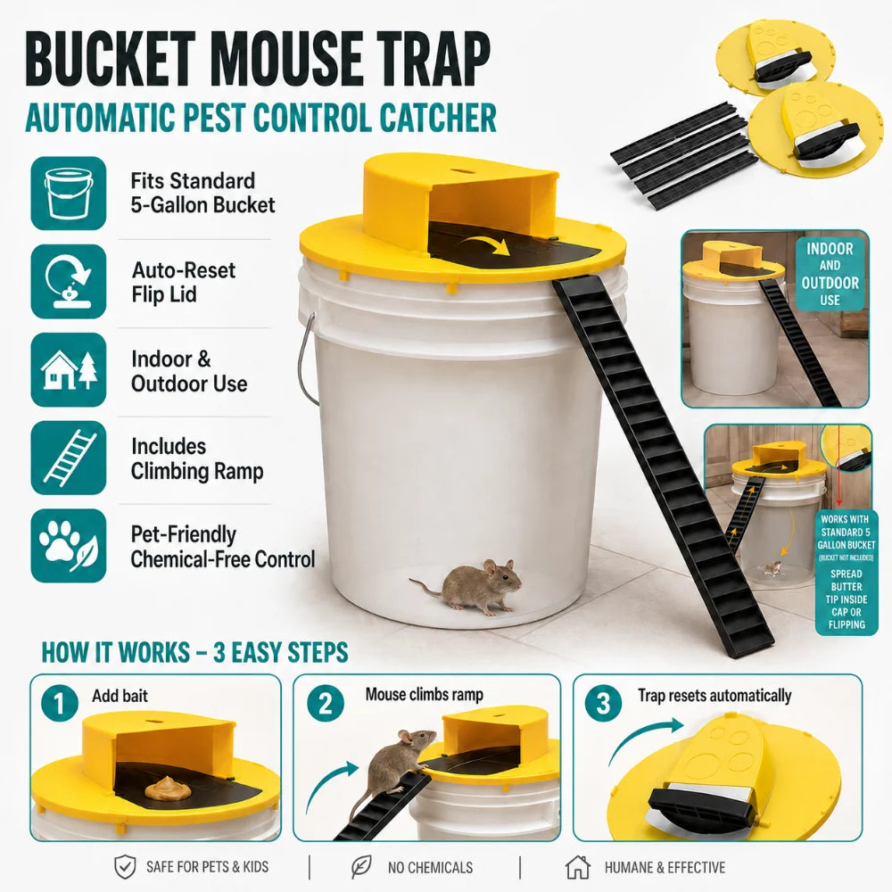 Bucket Mouse Trap Self-Resetting Live Catch
