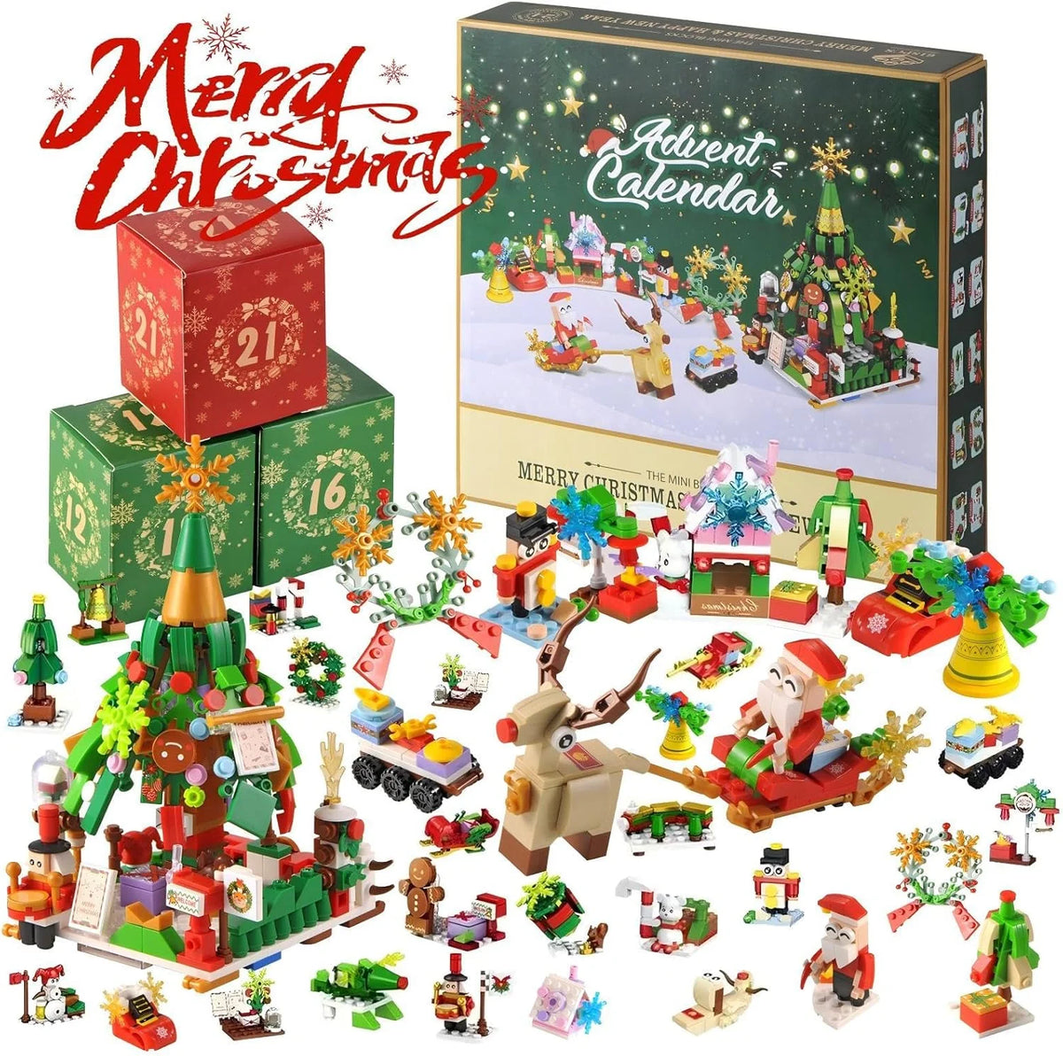 Building Block Advent Calendar 24-Day Winter Village Miniatures