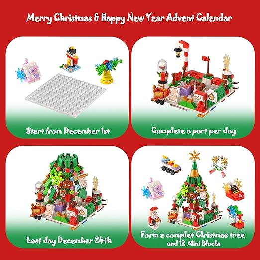 Building Block Advent Calendar 24-Day Winter Village Miniatures