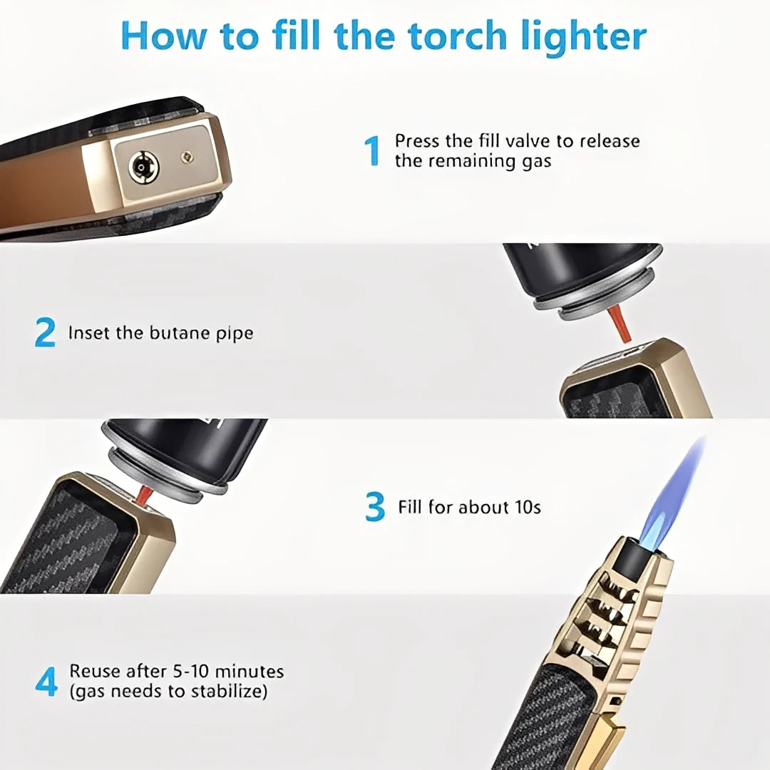 Butane Torch Windproof Refillable Blue Flame