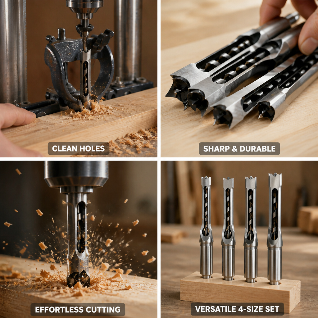 CNC-Milled Carbon Steel Square Tenon Drill Bit Set (Set of 4)
