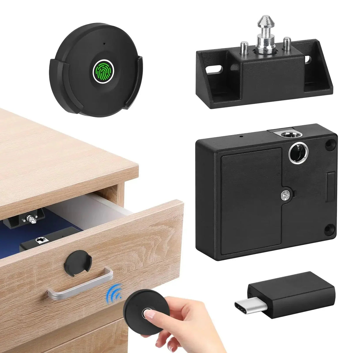 Cabinet Lock Fingerprint Keyless No-Drill Installation & USB Backup