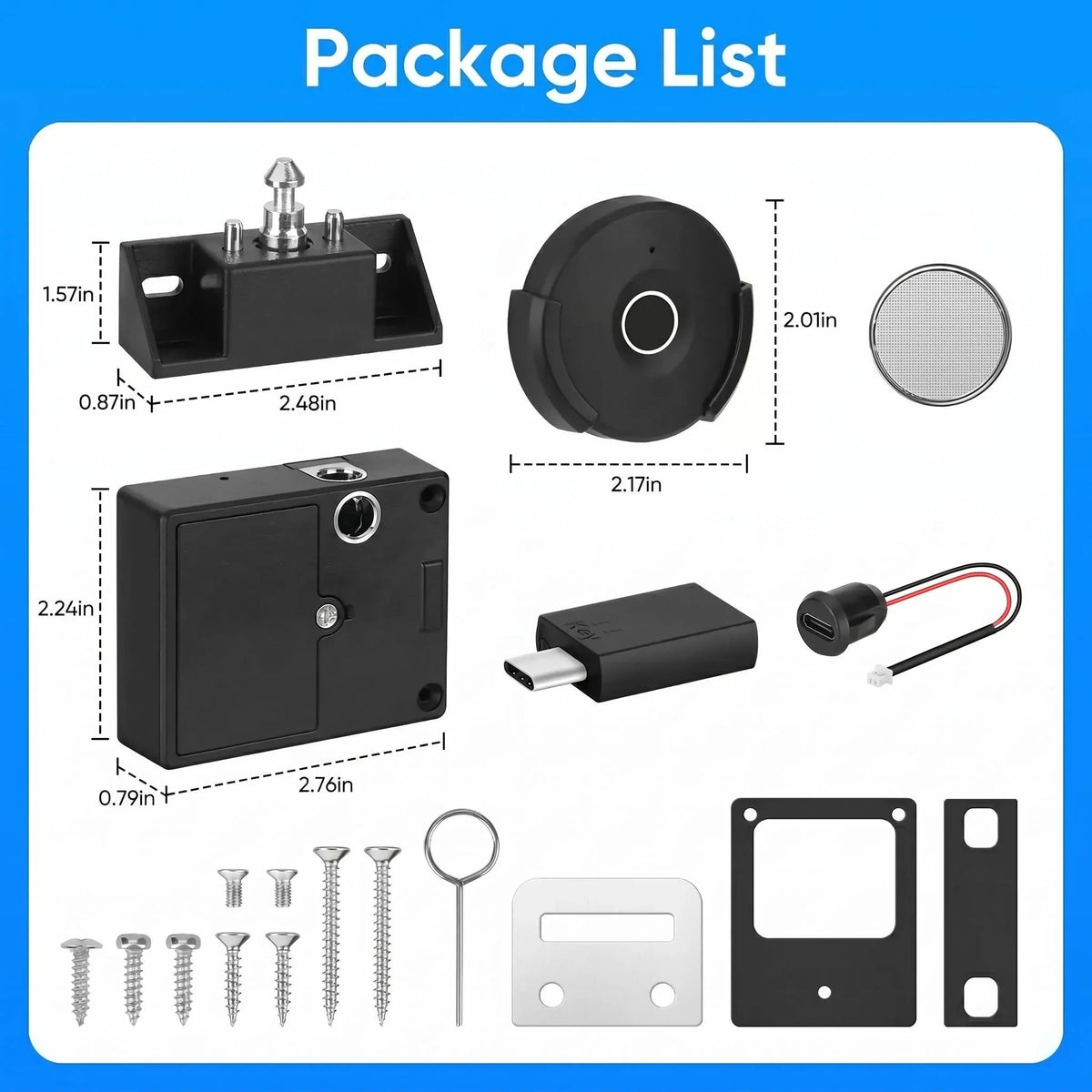 Cabinet Lock Fingerprint Keyless No-Drill Installation & USB Backup