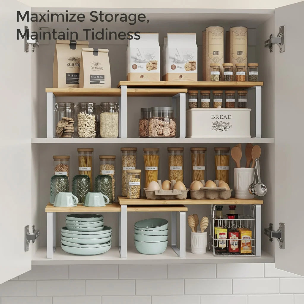 Cabinet Shelf Riser Metal Stackable Space-Saving