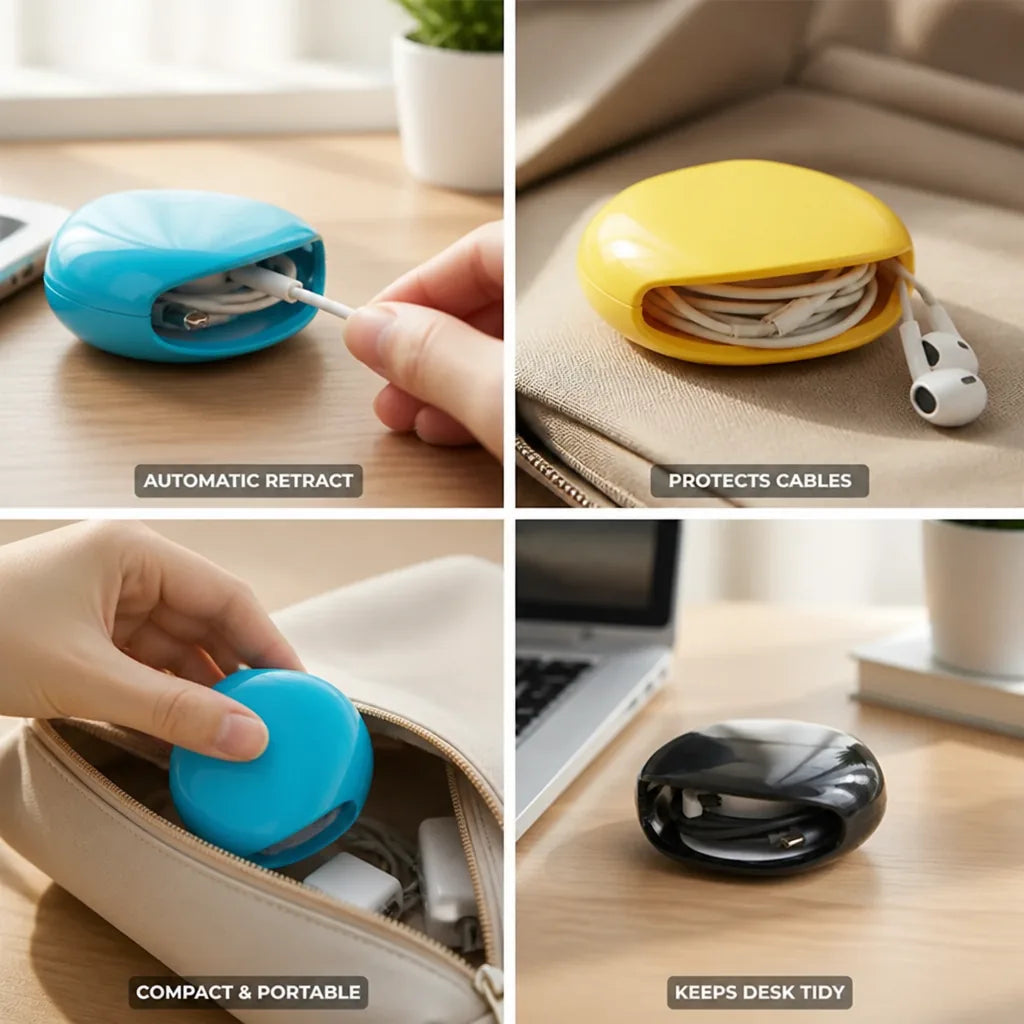 Cable Organizer Automatic Retractable Compact for Desk & Travel