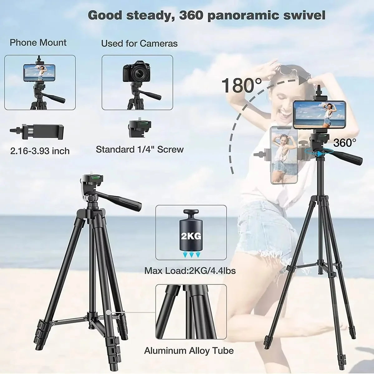 Camera Tripod Expandable 20-55 Inch Foldable Wireless Remote