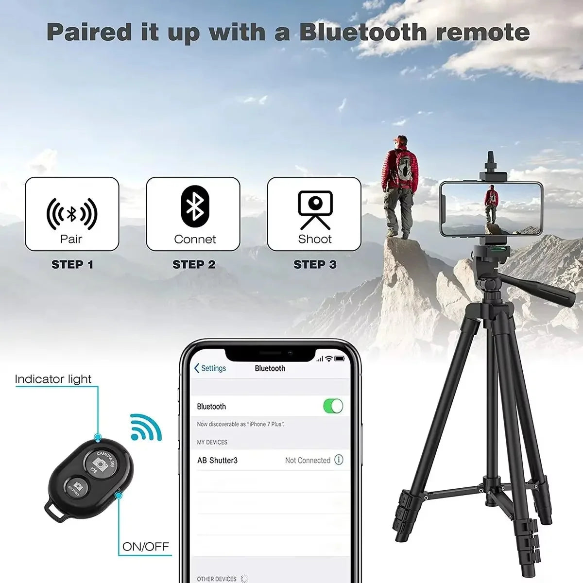 Camera Tripod Expandable 20-55 Inch Foldable Wireless Remote