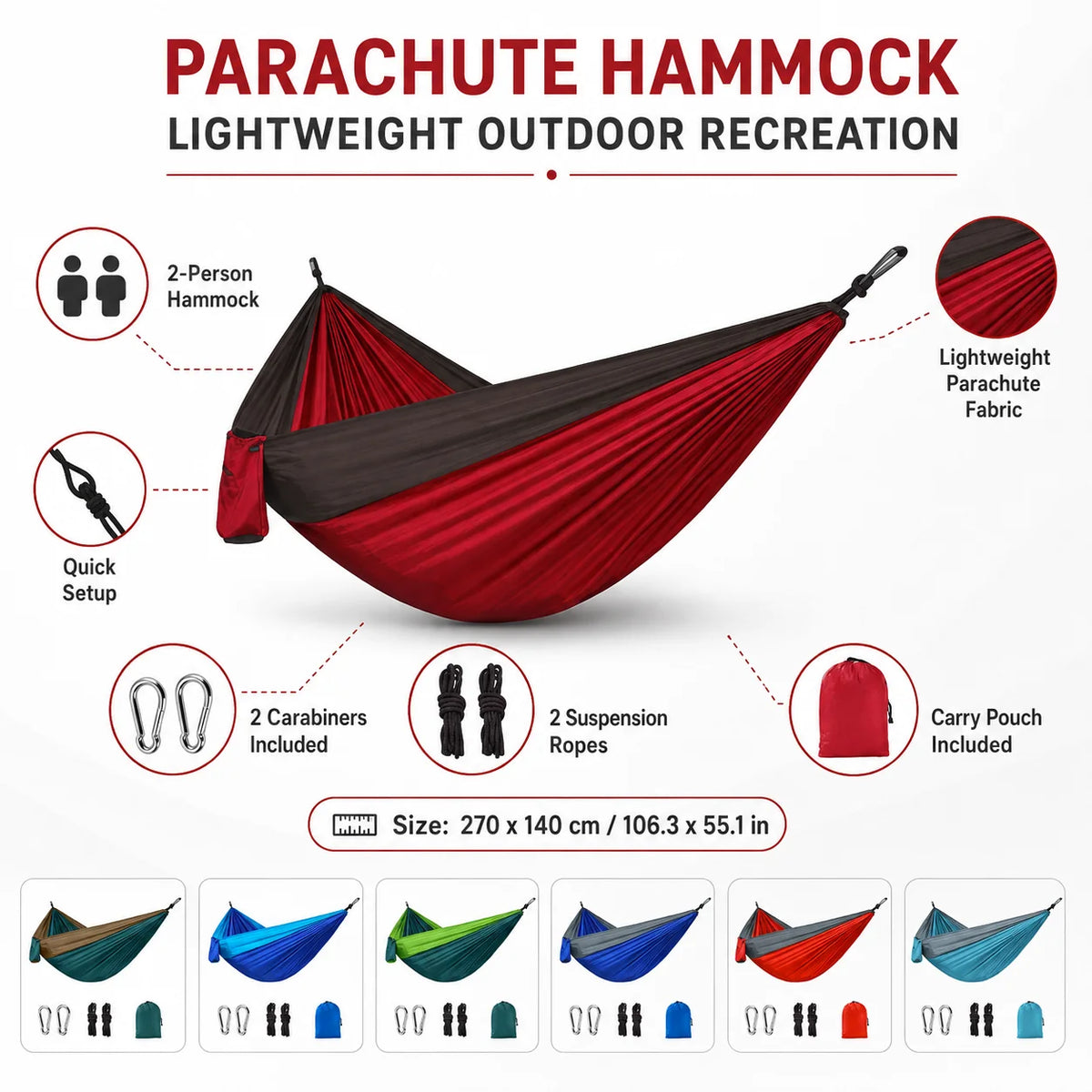 Camping Hammock Packable Parachute Nylon Quick-Dry