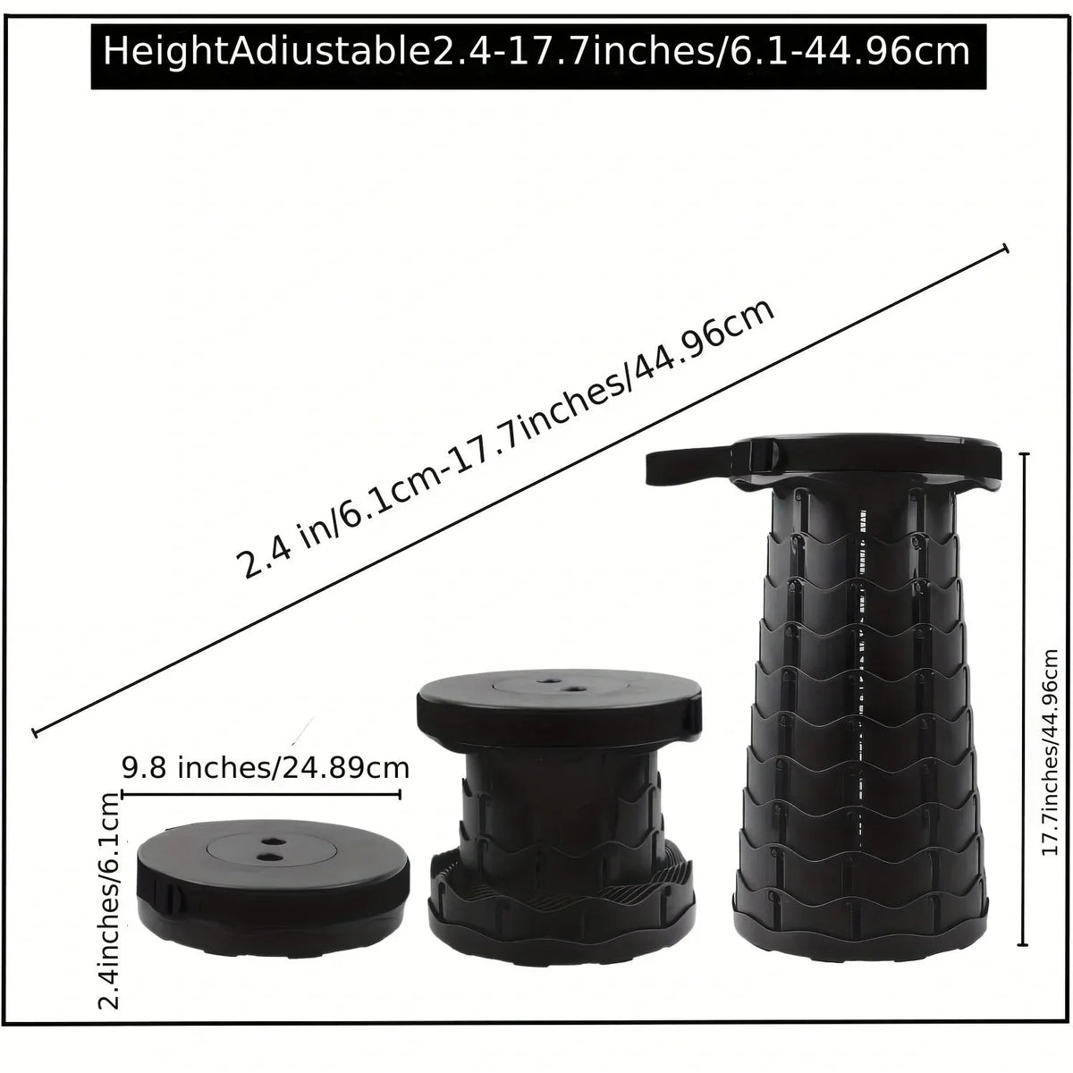 Camping Stool Telescopic Adjustable Height Collapsible 330 Pounds