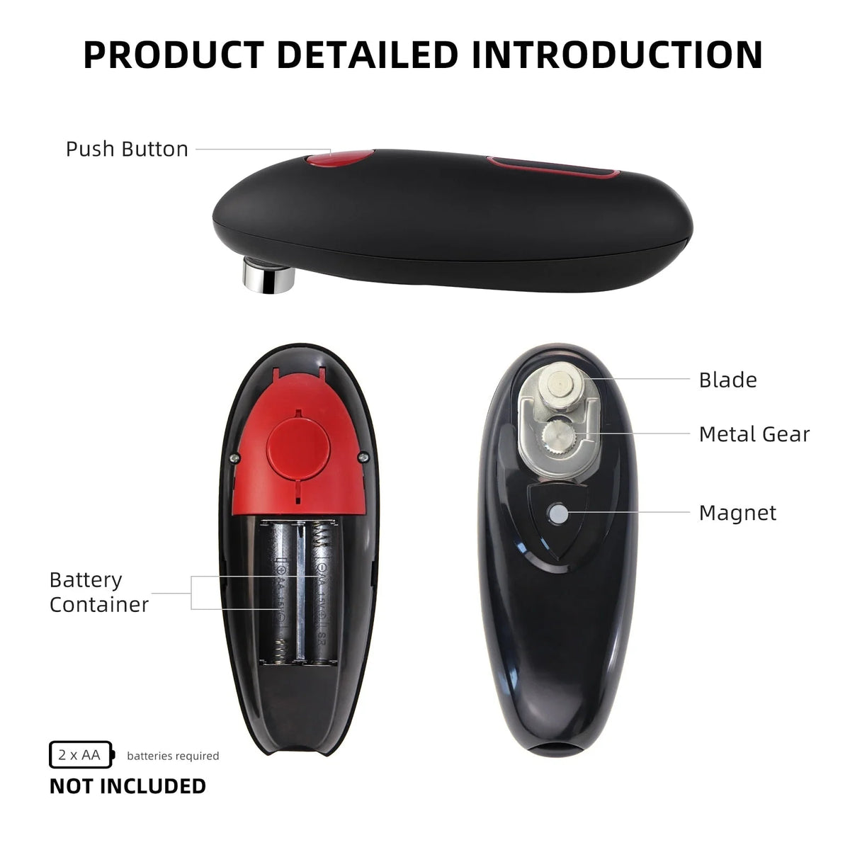 Can Opener Automatic 360° Rotation Auto-Stop Smooth Edge Lid Removal