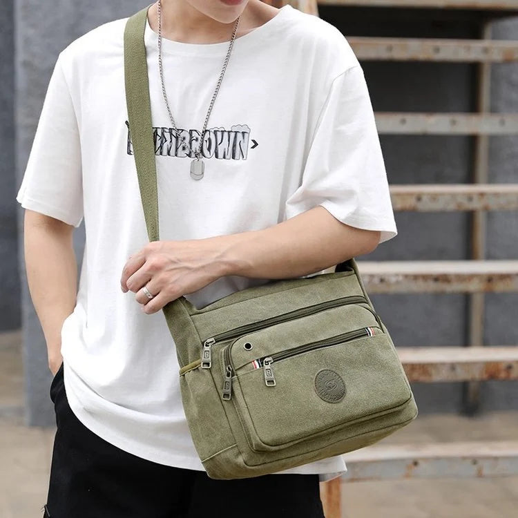 Canvas Messenger Bag Multiple Pockets Adjustable Strap Lightweight