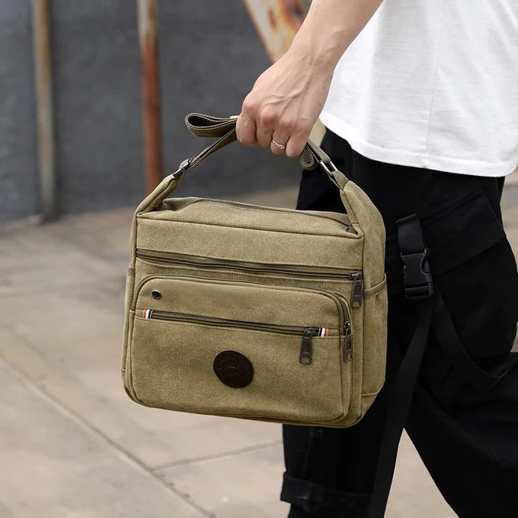 Canvas Messenger Bag Multiple Pockets Adjustable Strap Lightweight