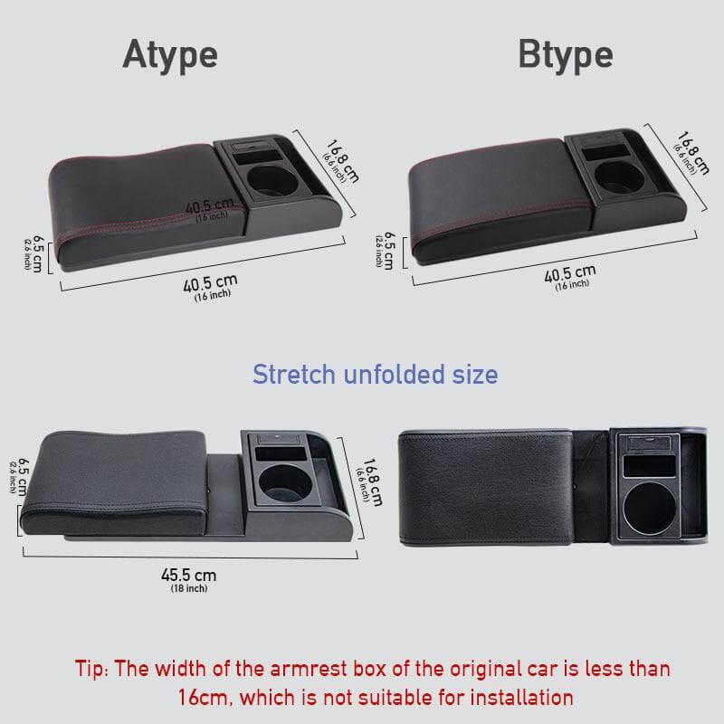 Car Armrest Organizer Dual USB Charging Side Pockets