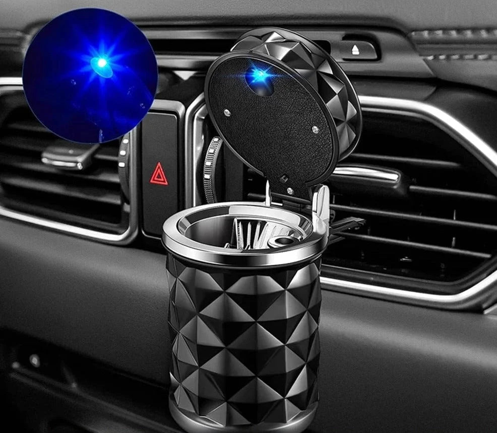 Car Ashtray Compact Solar-Powered Blue LED Heat-Resistant