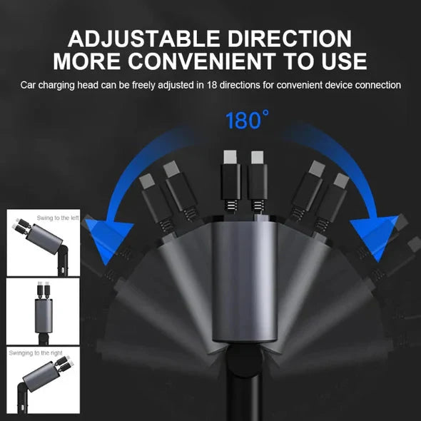 Car Charger Dual Retractable Cables 4 Ports Includes Adapters