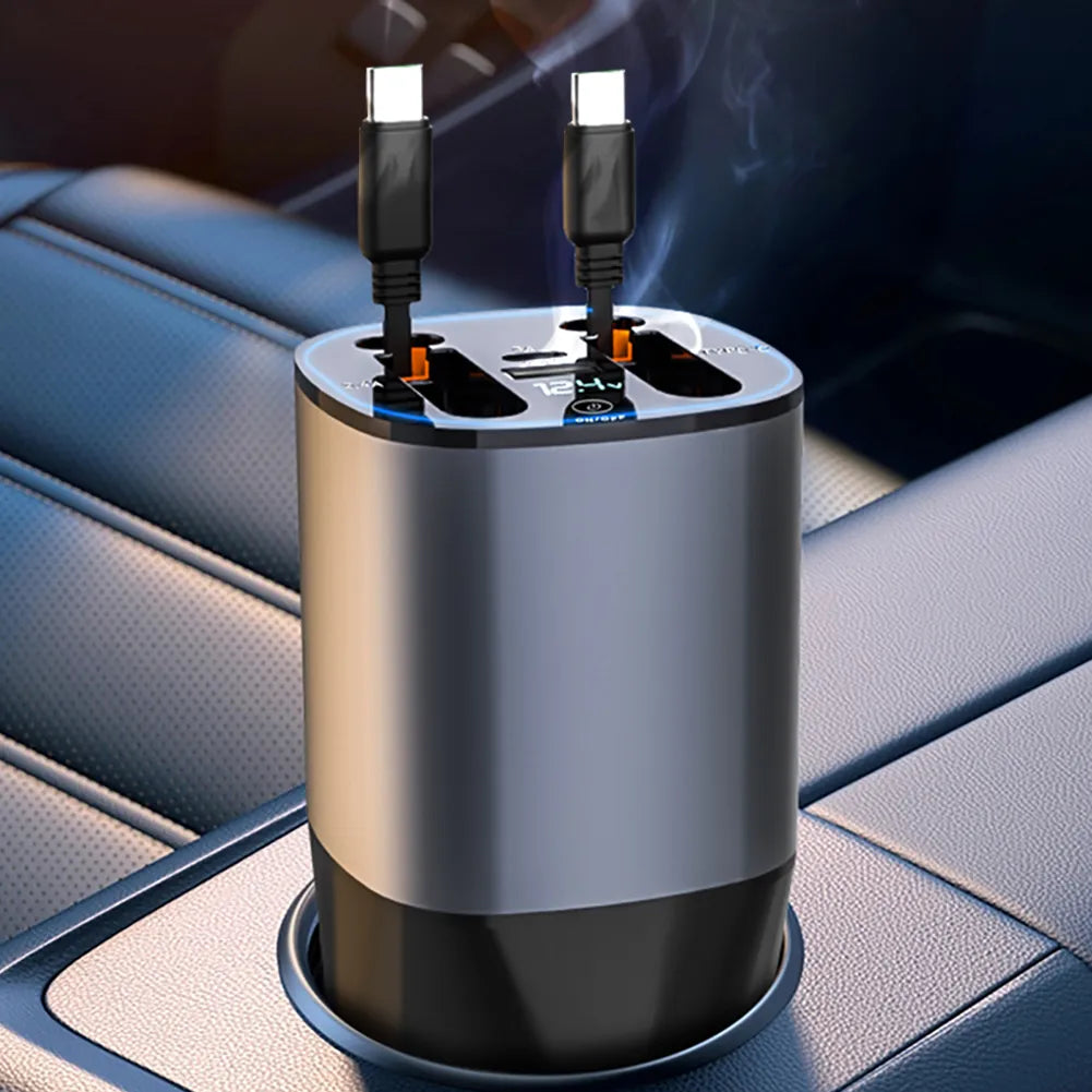 Car Charger Retractable Cable Fast Charging for Apple & USB-C