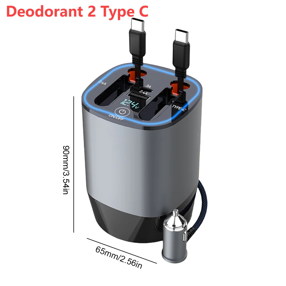 Car Charger Retractable Cable Fast Charging for Apple & USB-C
