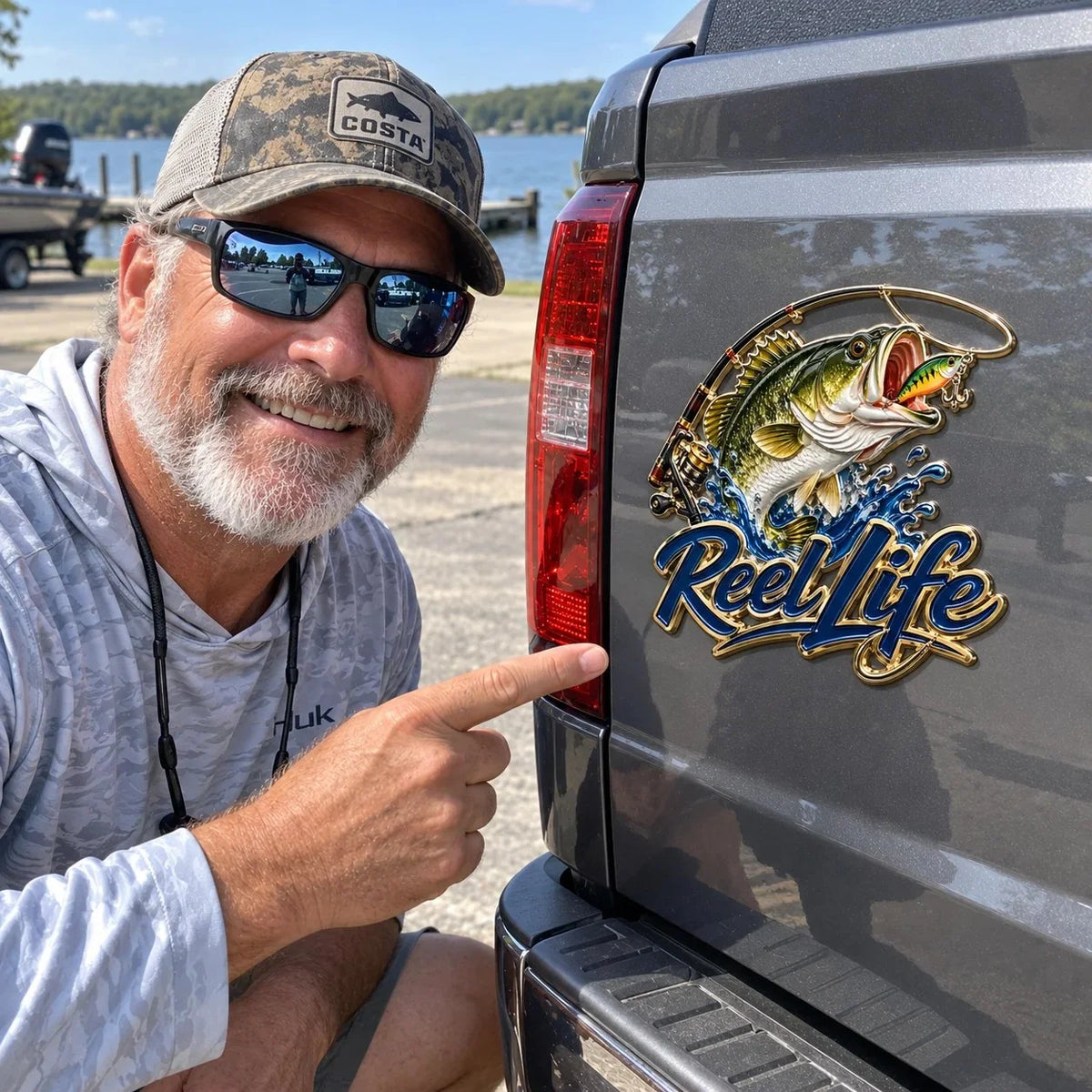 Car Emblem 3D Bass Fishing Metal Weather-Resistant Adhesive Backing