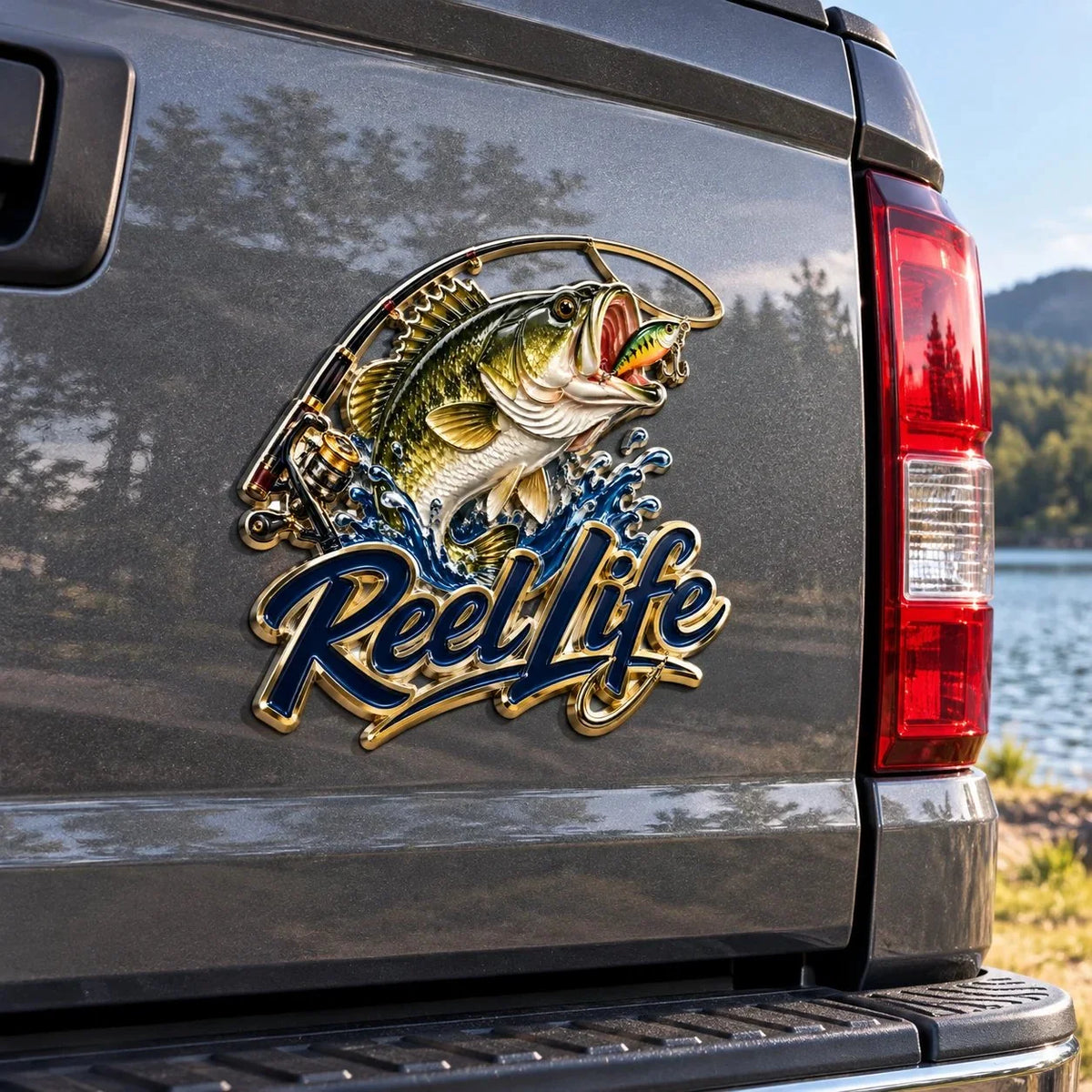 Car Emblem 3D Bass Fishing Metal Weather-Resistant Adhesive Backing