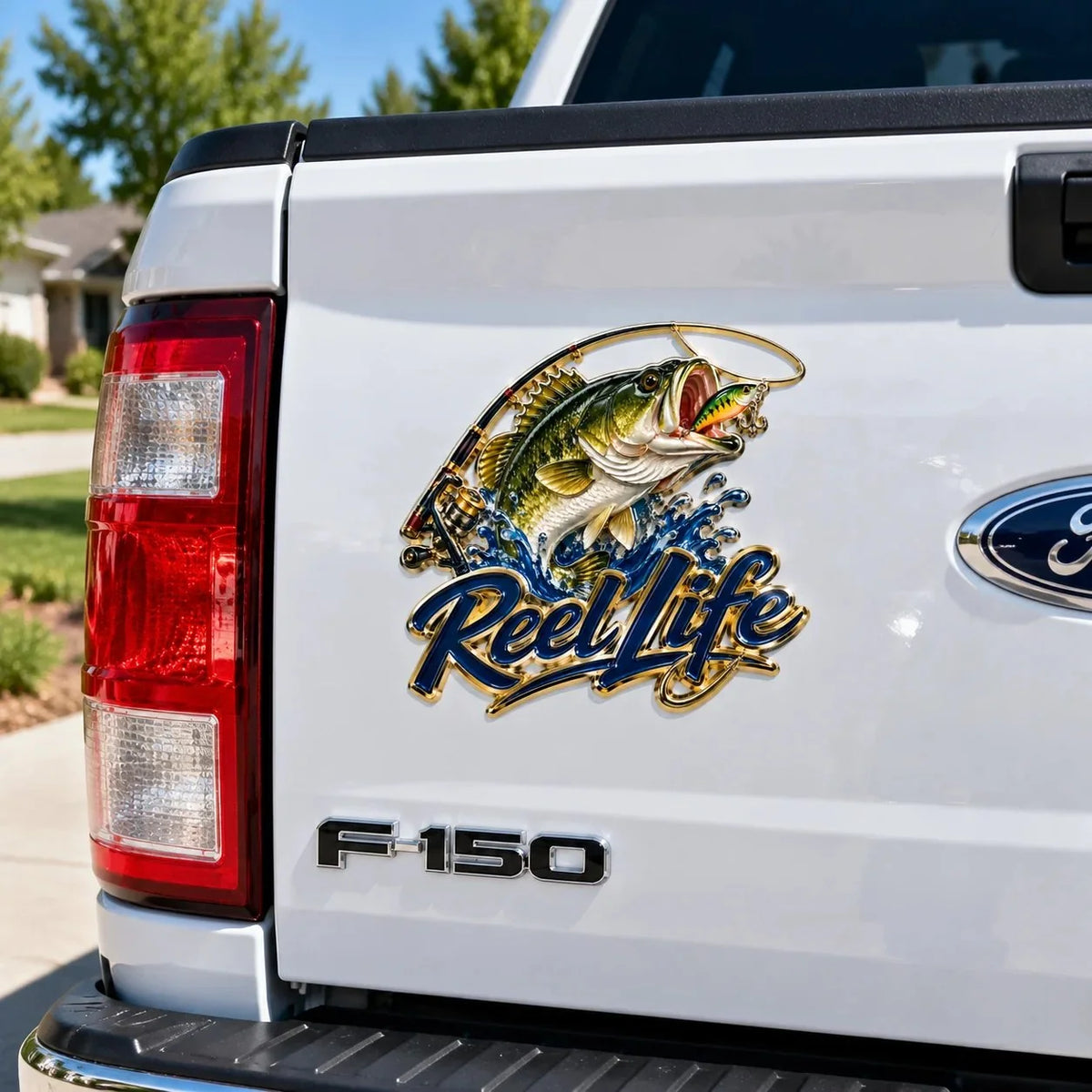 Car Emblem 3D Bass Fishing Metal Weather-Resistant Adhesive Backing