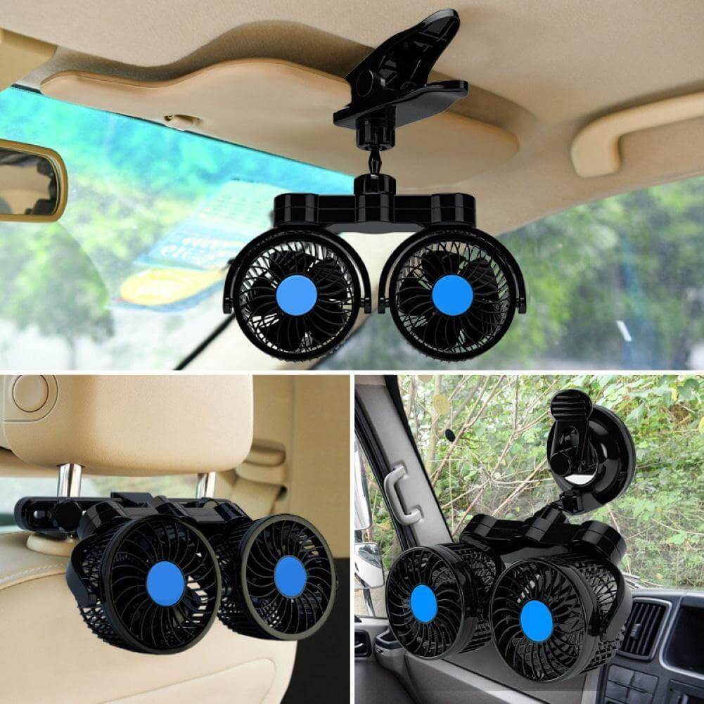 Car Fan 360° Rotating Adjustable Speed Clip-On Mount