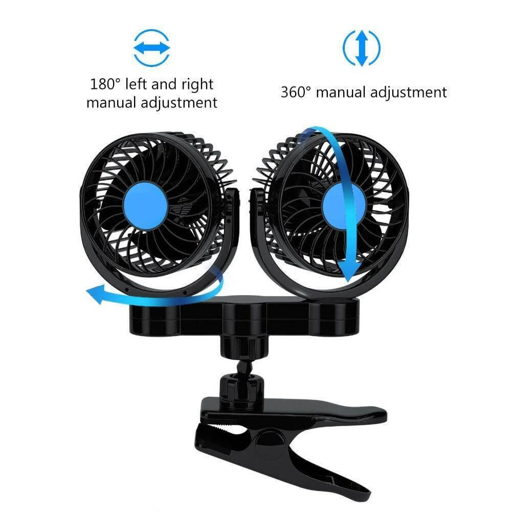 Car Fan 360° Rotating Adjustable Speed Clip-On Mount