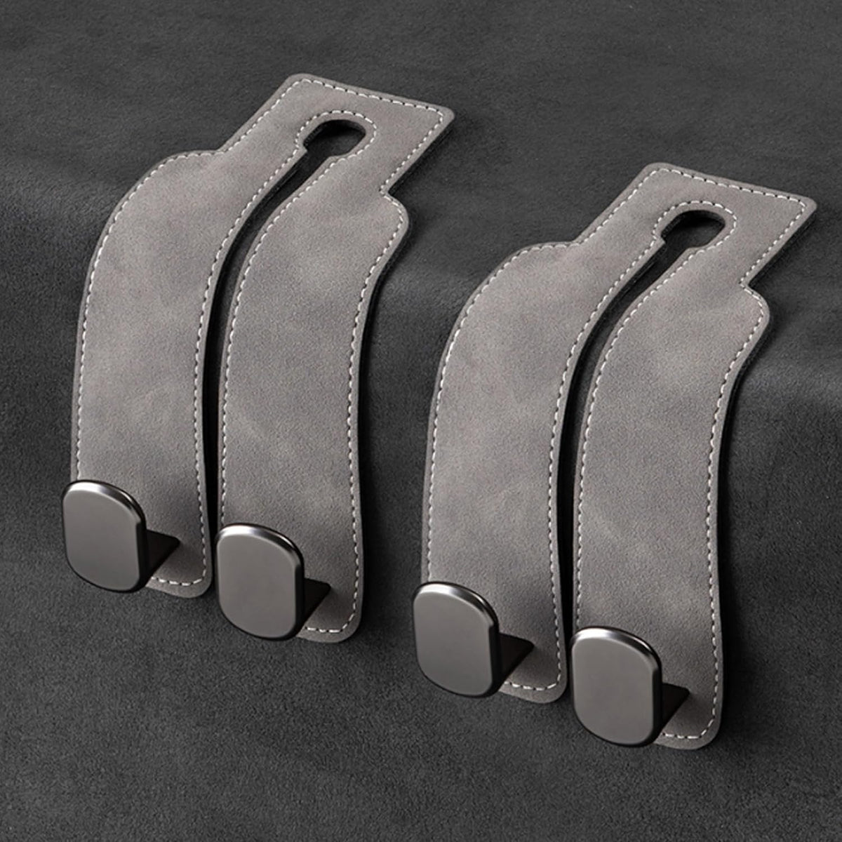 Car Headrest Hooks Leather-Wrapped Foldable Pair 30 lb Capacity