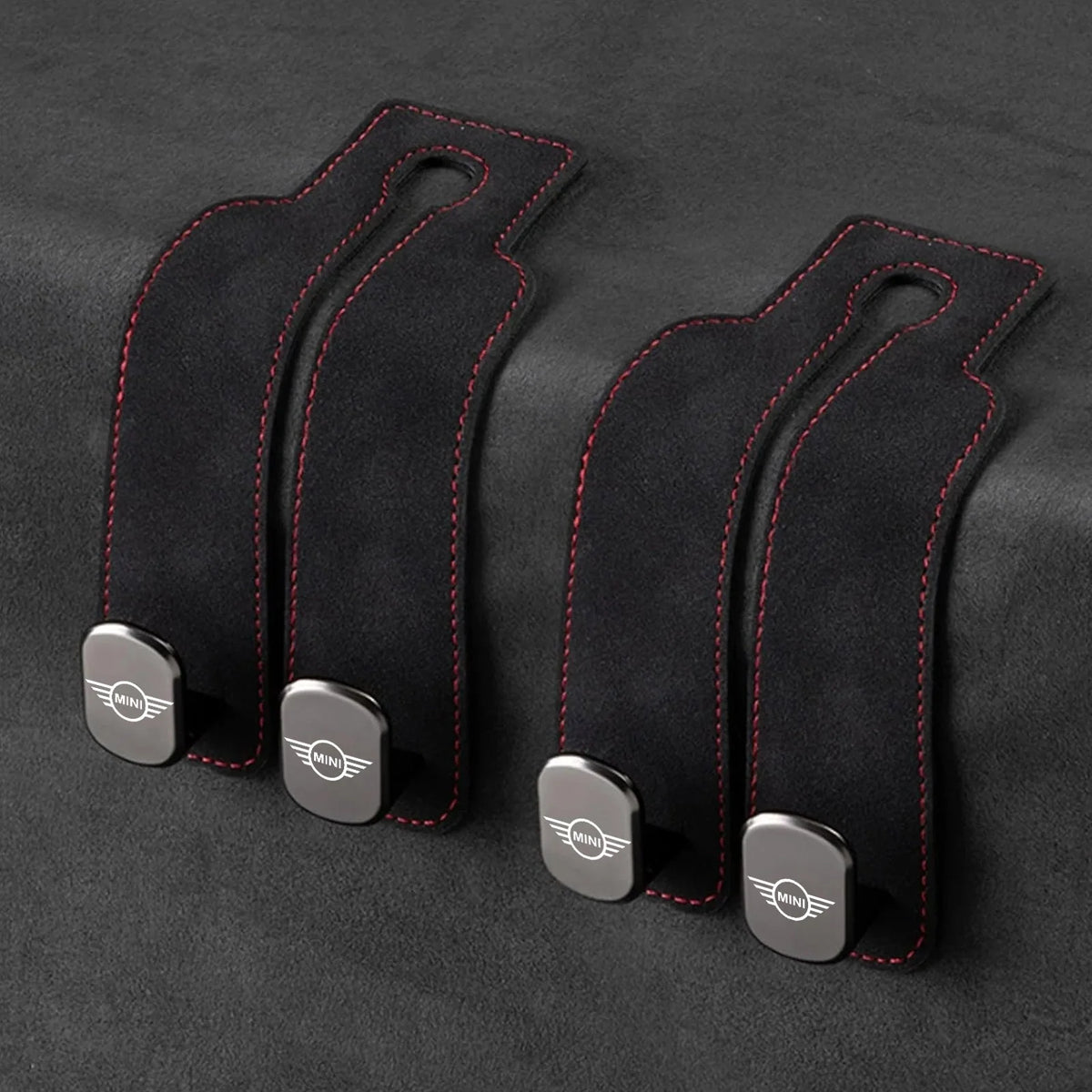 Car Headrest Hooks Leather-Wrapped Foldable Pair 30 lb Capacity