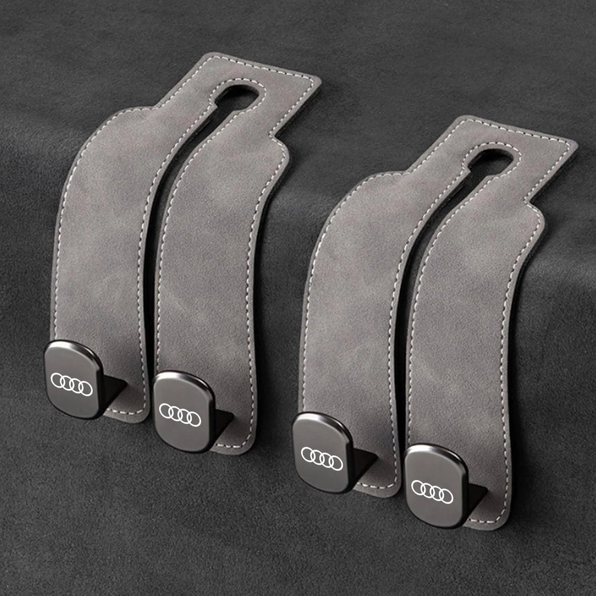 Car Headrest Hooks Leather-Wrapped Foldable Pair 30 lb Capacity