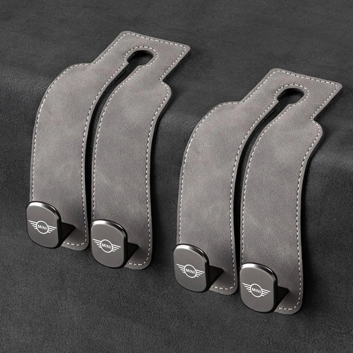 Car Headrest Hooks Leather-Wrapped Foldable Pair 30 lb Capacity