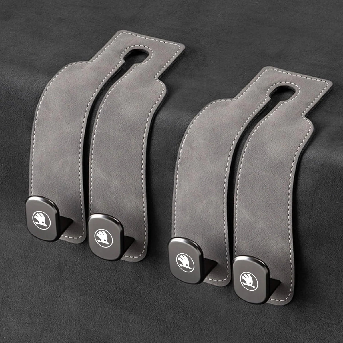 Car Headrest Hooks Leather-Wrapped Foldable Pair 30 lb Capacity