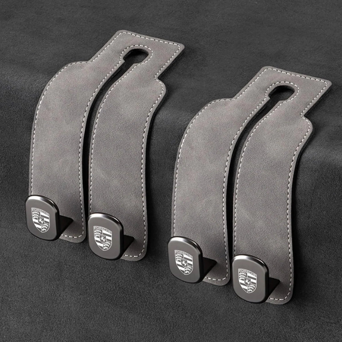 Car Headrest Hooks Leather-Wrapped Foldable Pair 30 lb Capacity
