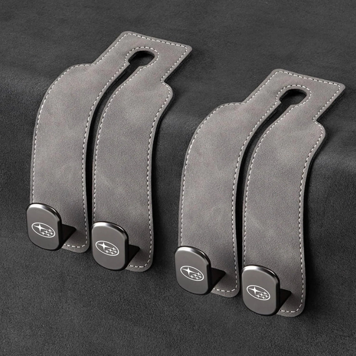 Car Headrest Hooks Leather-Wrapped Foldable Pair 30 lb Capacity