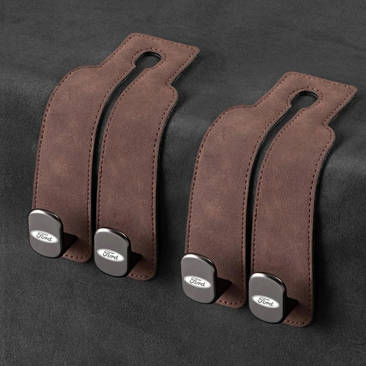 Car Headrest Hooks Leather-Wrapped Foldable Pair 30 lb Capacity