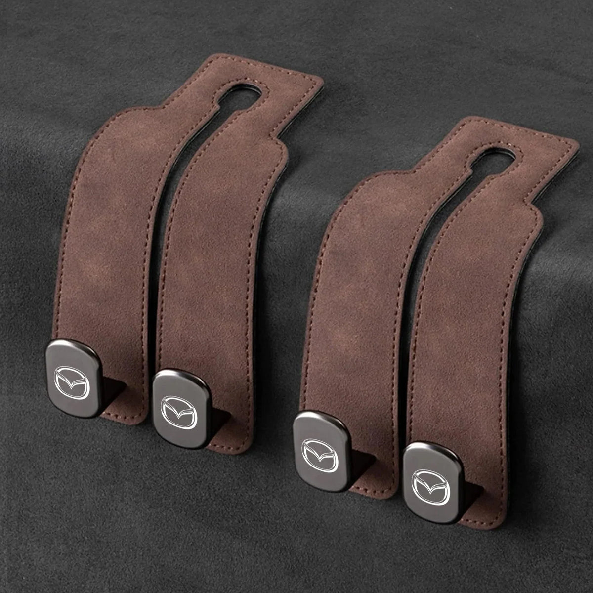 Car Headrest Hooks Leather-Wrapped Foldable Pair 30 lb Capacity
