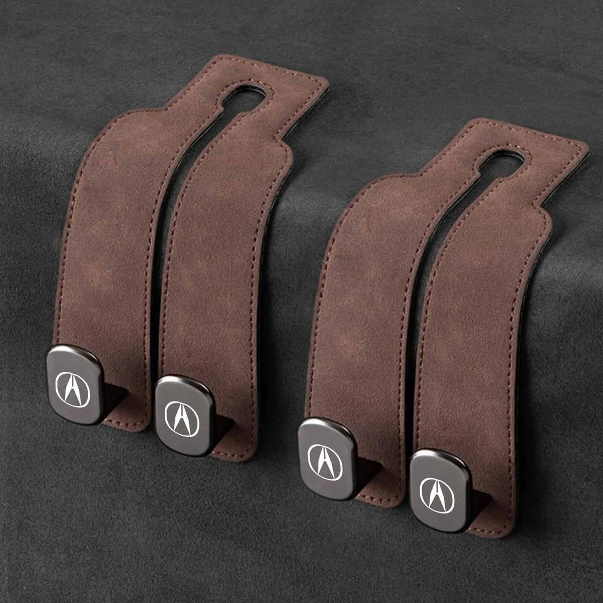 Car Headrest Hooks Leather-Wrapped Foldable Pair 30 lb Capacity