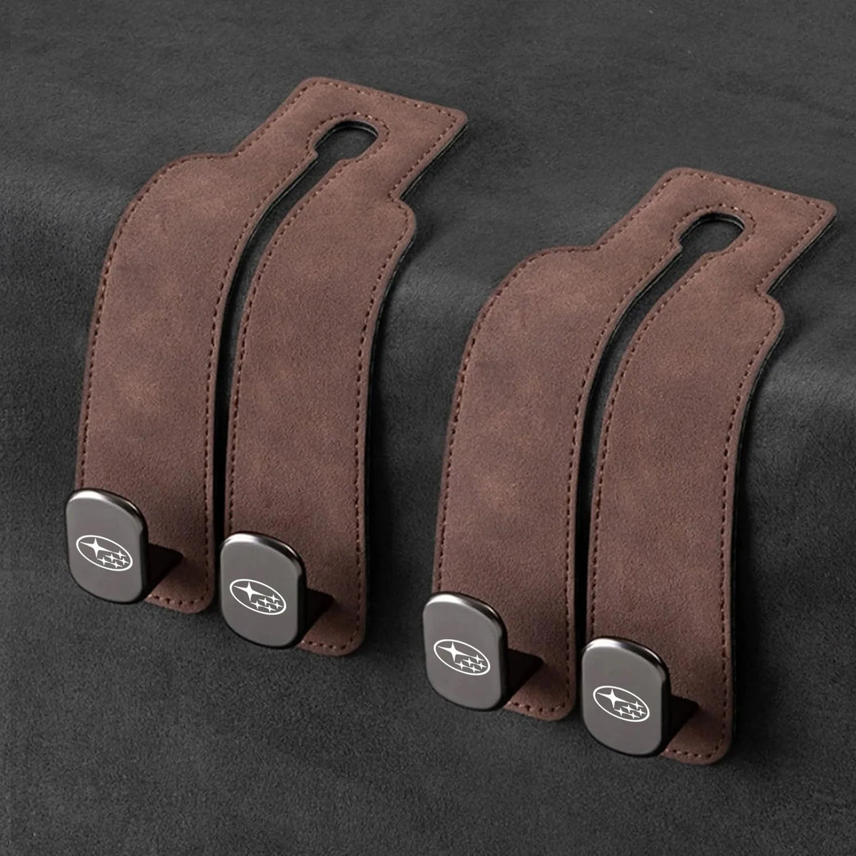 Car Headrest Hooks Leather-Wrapped Foldable Pair 30 lb Capacity