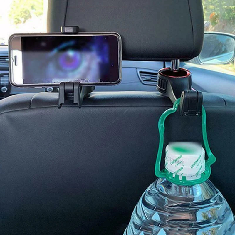Car Headrest Phone Holder & Bag Hanger 360° Swivel