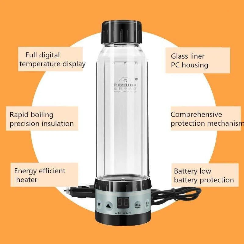Car Kettle Cigarette Lighter Powered Borosilicate Glass 280ml