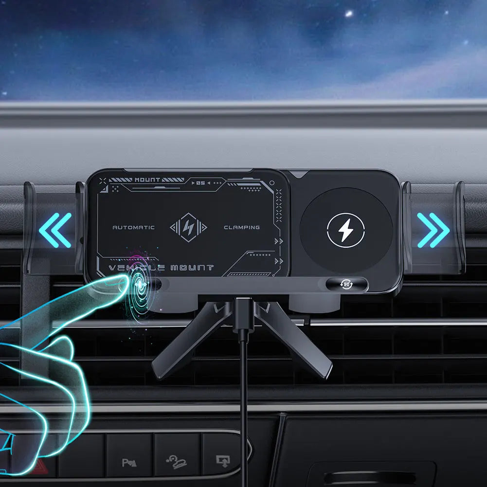 Car Phone Holder Wireless Charging Touch-Sensor Auto-Clamp 360° Rotation
