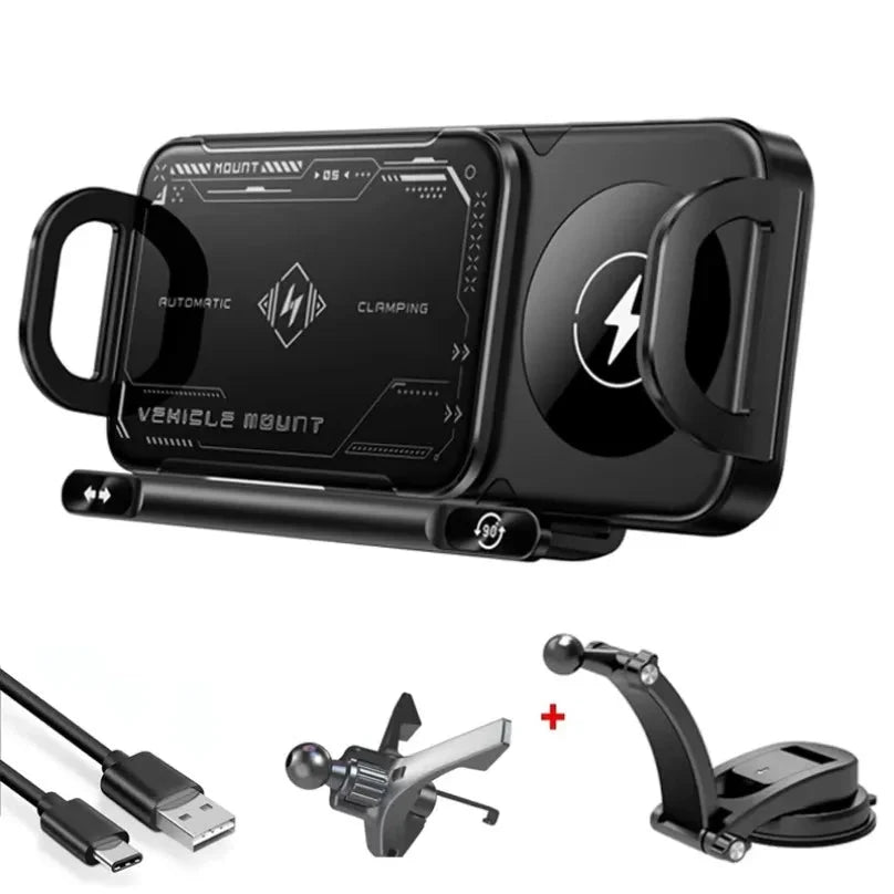 Car Phone Holder Wireless Charging Touch-Sensor Auto-Clamp 360° Rotation